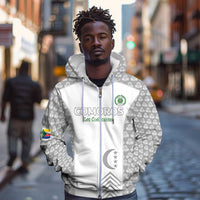 Custom Comoros Football Zip Hoodie Go Champions White Les Coelacantes - Wonder Print Shop