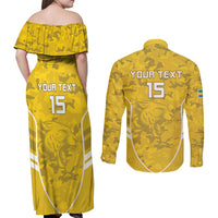 Custom Gabon Football Couples Matching Off Shoulder Maxi Dress and Long Sleeve Button Shirt Go Panthers