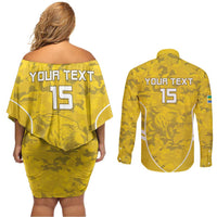 Custom Gabon Football Couples Matching Off Shoulder Short Dress and Long Sleeve Button Shirt Go Panthers