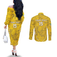 Custom Gabon Football Couples Matching Off The Shoulder Long Sleeve Dress and Long Sleeve Button Shirt Go Panthers