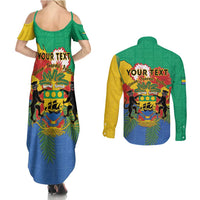 Personalised Gabon Couples Matching Summer Maxi Dress and Long Sleeve Button Shirt Coat Of Arms With African Pattern