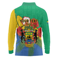 Personalised Gabon Long Sleeve Polo Shirt Coat Of Arms With African Pattern