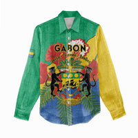 Personalised Gabon Women Casual Shirt Coat Of Arms With African Pattern - Wonder Print Shop