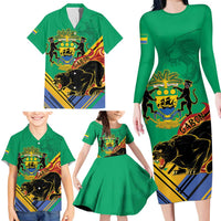 Gabon Black Panther Family Matching Long Sleeve Bodycon Dress and Hawaiian Shirt Coat Of Arms