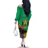 Gabon Black Panther Family Matching Off The Shoulder Long Sleeve Dress and Hawaiian Shirt Coat Of Arms