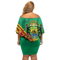 Gabon Black Panther Family Matching Off Shoulder Short Dress and Hawaiian Shirt Coat Of Arms