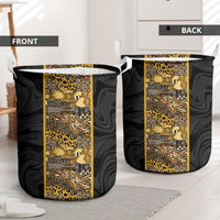 African Tribal Heritage Laundry Basket Black Gold Pattern