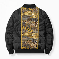 African Tribal Heritage Bomber Puffer Jacket Black Gold Pattern