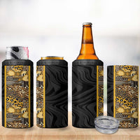 African Tribal Heritage 4 in 1 Can Cooler Tumbler Black Gold Pattern
