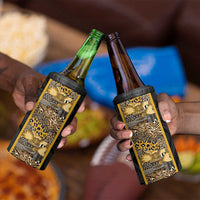 African Tribal Heritage 4 in 1 Can Cooler Tumbler Black Gold Pattern