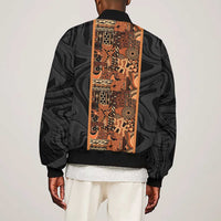 African Tribal Heritage Sleeve Zip Bomber Jacket Earth Tone Pattern