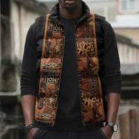 African Tribal Heritage Sleeveless Puffer Jacket Earth Tone Pattern