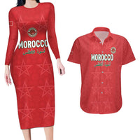 Custom Morocco Football Couples Matching Long Sleeve Bodycon Dress and Hawaiian Shirt Dima Maghrib