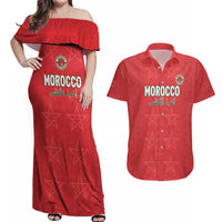 Custom Morocco Football Couples Matching Off Shoulder Maxi Dress and Hawaiian Shirt Dima Maghrib