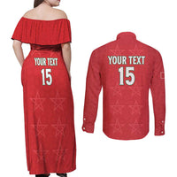 Custom Morocco Football Couples Matching Off Shoulder Maxi Dress and Long Sleeve Button Shirt Dima Maghrib