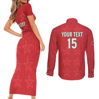 Custom Morocco Football Couples Matching Short Sleeve Bodycon Dress and Long Sleeve Button Shirt Dima Maghrib