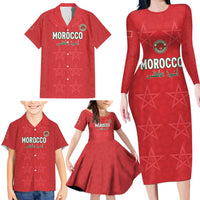 Custom Morocco Football Family Matching Long Sleeve Bodycon Dress and Hawaiian Shirt Dima Maghrib