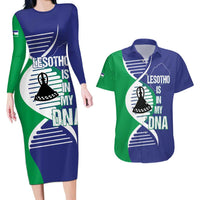 Lesotho Is In My DNA Couples Matching Long Sleeve Bodycon Dress and Hawaiian Shirt Lesotho Map and Coat Of Arms
