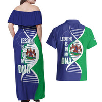 Lesotho Is In My DNA Couples Matching Off Shoulder Maxi Dress and Hawaiian Shirt Lesotho Map and Coat Of Arms