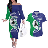 Lesotho Is In My DNA Couples Matching Off The Shoulder Long Sleeve Dress and Hawaiian Shirt Lesotho Map and Coat Of Arms