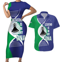 Lesotho Is In My DNA Couples Matching Short Sleeve Bodycon Dress and Hawaiian Shirt Lesotho Map and Coat Of Arms