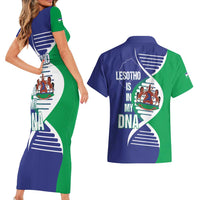 Lesotho Is In My DNA Couples Matching Short Sleeve Bodycon Dress and Hawaiian Shirt Lesotho Map and Coat Of Arms