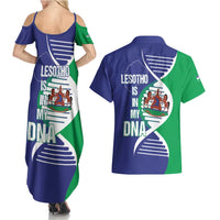 Lesotho Is In My DNA Couples Matching Summer Maxi Dress and Hawaiian Shirt Lesotho Map and Coat Of Arms