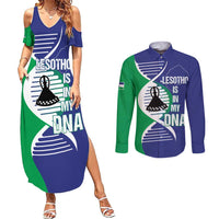 Lesotho Is In My DNA Couples Matching Summer Maxi Dress and Long Sleeve Button Shirt Lesotho Map and Coat Of Arms