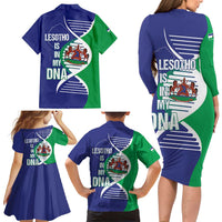 Lesotho Is In My DNA Family Matching Long Sleeve Bodycon Dress and Hawaiian Shirt Lesotho Map and Coat Of Arms