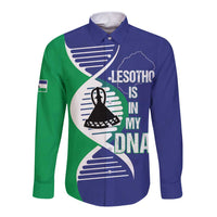 Lesotho Is In My DNA Long Sleeve Button Shirt Lesotho Map and Coat Of Arms