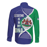 Lesotho Is In My DNA Long Sleeve Button Shirt Lesotho Map and Coat Of Arms