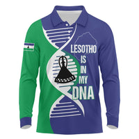 Lesotho Is In My DNA Long Sleeve Polo Shirt Lesotho Map and Coat Of Arms