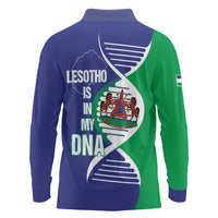 Lesotho Is In My DNA Long Sleeve Polo Shirt Lesotho Map and Coat Of Arms