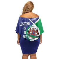 Lesotho Is In My DNA Off Shoulder Short Dress Lesotho Map and Coat Of Arms