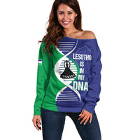 Lesotho Is In My DNA Off Shoulder Sweater Lesotho Map and Coat Of Arms