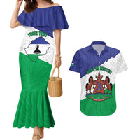 Personalised Lesotho Couples Matching Mermaid Dress and Hawaiian Shirt Coat Of Arms With Map