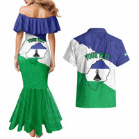 Personalised Lesotho Couples Matching Mermaid Dress and Hawaiian Shirt Coat Of Arms With Map