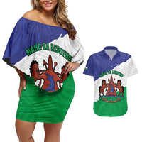 Personalised Lesotho Couples Matching Off Shoulder Short Dress and Hawaiian Shirt Coat Of Arms With Map