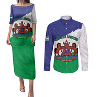 Personalised Lesotho Couples Matching Puletasi and Long Sleeve Button Shirt Coat Of Arms With Map