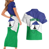 Personalised Lesotho Couples Matching Short Sleeve Bodycon Dress and Hawaiian Shirt Coat Of Arms With Map