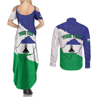 Personalised Lesotho Couples Matching Summer Maxi Dress and Long Sleeve Button Shirt Coat Of Arms With Map