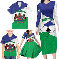 Personalised Lesotho Family Matching Long Sleeve Bodycon Dress and Hawaiian Shirt Coat Of Arms With Map