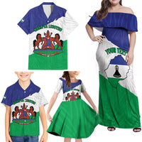Personalised Lesotho Family Matching Off Shoulder Maxi Dress and Hawaiian Shirt Coat Of Arms With Map