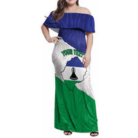 Personalised Lesotho Family Matching Off Shoulder Maxi Dress and Hawaiian Shirt Coat Of Arms With Map