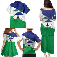 Personalised Lesotho Family Matching Puletasi and Hawaiian Shirt Coat Of Arms With Map