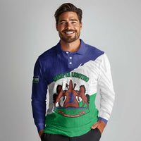Personalised Lesotho Long Sleeve Polo Shirt Coat Of Arms With Map