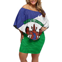 Personalised Lesotho Off Shoulder Short Dress Coat Of Arms With Map