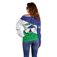 Personalised Lesotho Off Shoulder Sweater Coat Of Arms With Map