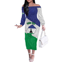 Personalised Lesotho Off The Shoulder Long Sleeve Dress Coat Of Arms With Map