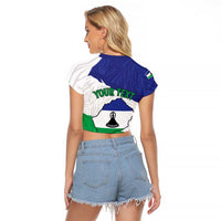 Personalised Lesotho Raglan Cropped T Shirt Coat Of Arms With Map